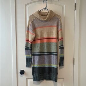 Striped Cowl neck Sweater Dress- Multicolor